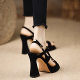 Purpdrank  Women Cross Strap  Summer New Black Hook Heels Party Shoes  Fashion Buckle Strap Platform Sandals