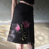Purpdrank  Vintage Elegant Temperament  Medium Strecth Flower Embroidery A-LINE Slim Skirts