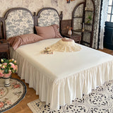 Purpdrank  100% Cotton Vintage French Pleated Lace Ruffles Bow Princess Bedding Set Duvet Cover Set Bed Skirt Bedspread Pillowcases