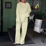 Purpdrank  Elegant Comfortable Long Sleeve Shirt Wide Leg Pants Set Homewear Loungewear Nightwear 2025 Women Loose Two Piece Pajamas Set