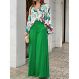Purpdrank  Independent Station Autumn Printed Shirt Temperament Elegant Wide-leg Pants European and American Women's Fashion Casual Suit