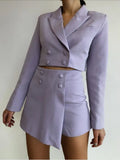Purpdrank  Vintage Sexy Double-breasted Button Short Women Blazer High Waist Irregular Shorts Short Pants Long Sleeve Suits 2 Pieces Set