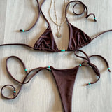 Purpdrank  Push Up Bikini Women 2025 Sexy Swimsuit Shiny Button Swimwear Female Bandeau Biquini Solid Swimming Suit Beachwear Bathingsuit