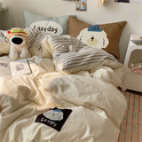 Purpdrank  Super Soft Cloud Wash Cotton Four-Piece Set of Student Dormitory Three-Piece Set of Bed Bamboo Cartoon Bedding Set