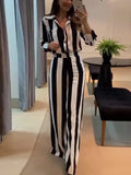 Purpdrank  2 Pieces Women's Sets Summer Autumn Stripe Printing Shirt Blouse Suit Tops And Pants Suits Two Piece Set Tracksuit Outfit