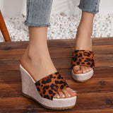 Purpdrank  Fashion Leopard Platform Slippers Women Summer Round Toe High Heel Sandals Woman New Non-Slip Thick Bottom Wedge Slides Female