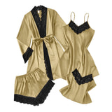 Purpdrank  4 Pieces Women's Sexy Lace Pajamas Fashion V Neck Gown Comfort Pajamas Pajamas Cami Top And Shorts Nightdress Casual Loungewear