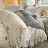 Purpdrank  Korean Princess Style Bedding Set With Lace Skin-friendly Soft Duvet Cover Set Bed Sheet Pillowcases Comforter Four Piece Sets