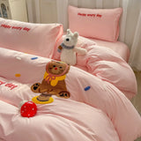 Purpdrank  New Cartoon Embroidery Bed Sets Super Soft and Cute Bedding Set for Kids Adults Comforter Cover Kit for Single and Double