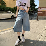 Purpdrank  Light Blue Seven-Point Jeans for Women 2025 Summer New Loose Fit Slim High-Waist Wide Leg American Hot Girl Shorts
