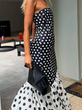 Purpdrank  Summer New Strapless High Waist Evening Dress Elegant Lady Ruffles Split Party Dresses Fashion Polka Dot Printed Tube Tops Dress