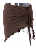 Purpdrank   Brown Mini Skirts Woman Skirts Lace Up Ruffle Fashion Summer A-Line Low Waist Asymmetrical Adjustable Mini Skirts