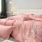 Purpdrank  Flowers Embroidery Bedding Set Comfortable Light Luxury Four-Piece Set With Lace Girl King Duvet Cover Set Bed Sheet Pillowcases