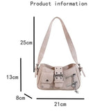 Purpdrank  Retro Rivet Underarm Bag Star PU Girl Shoulder Bag Zipper Large Capacity Crossbody Bag