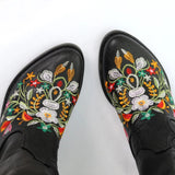 Purpdrank - New Vintage Shaped Flowers Embroidery Bootes Women Western Cowgirls Cowboy Boots Casual Work Riding Chunky Heel Boot Ladies