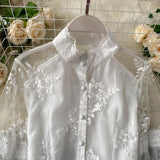 Purpdrank  Womens Tops And Blouses Solid Lace White Shirt For Women Casual Long Sleeve O Neck Embroidery Elegant Spring Female Tunic