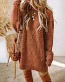 Purpdrank  Casual Loose Fit Cable Knit Pullover Mini Dress Round Neck Long Sleeve Sweater Dress Winter
