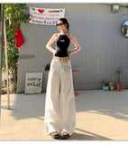 Purpdrank  White Low Rise Waist Wide Leg Baggy Pants Women Y2K Streetwear Casual Loose Trousers Female Fashion Straight Pants