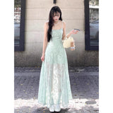Purpdrank  Elegant Green Strapless Dress Beach Vacation Style Women's Summer Slimming A-Line Long Skirt Soft Fabric All-Season Citywalk