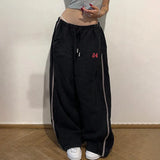 Purpdrank  Casual Digital Print Color Block Loose Sweatpants with Drawstring Elastic Waist Straight Leg Long Trousers for Trendy Girls