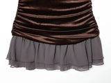 Purpdrank  European-style new women's fashion versatile elegant velvet patchwork layered sleeveless short dress