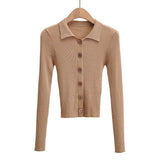 Purpdrank  CHIC Retro Knitting Single Breasted Button Lapel Cardigan Sweater Woman Stripe line Long Sleeve Jumper Knitted Knitwear