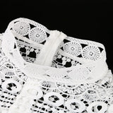 Purpdrank  Women's Sexy Lace White Dresses Hollow Out Crochet Long Sleeve Ruffles Midi Dress Casual High Collar Bodycon Party Dress