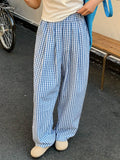 Purpdrank  Vintage Plaid Women's Wide Leg Pants Pockets 2025 New Sping Summer High Waist Casual Straight Loose Trousers Female