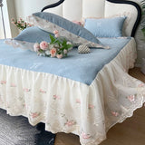 Purpdrank  Princess Bed Skirt Sheet Summer Cool Bed Skirt Mattress Lace Bedsheet Not Stuffy Double King Bedspread With 2 Pillowcases