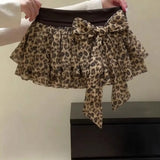 Purpdrank  Bow American Cake Retro Leopard Print Skirt Design High Waist Summer New Skirt