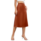 Purpdrank  High Waist Elegant Skirt Womens Midi Skirt Satin Silk Solid Dress Zipper Skirts For Summer Business Ladies Formal Skirt Womens