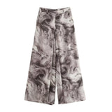 Purpdrank  Spring Summer CHIC Zipper Waist Tie dye Print Wide Leg Pants Women Front Ruched Long Loose Suit Trousers Full Length Bottom