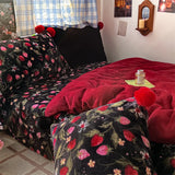 Purpdrank  Winter Velvet Single Queen King Size Bedding Set Cute Fur Ball Duvet Cover Floral Flat/Fitted Bed Sheet Pillowcases 3/4Pcs