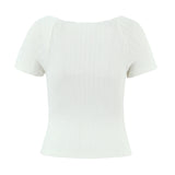 Purpdrank  Women Hollow out Through Buttons Pearl Knitted Short Sleeve Sweater Crop Pullovers Knitwear All Match Knitting Tops Jumper