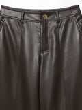 Purpdrank  European style new women's fashionable and versatile simple solid color faux leather straight leg pants