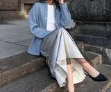Purpdrank  Pure Cotton Versatile High-end Blue Jacket 2025 Autumn and Winter New Item Niche Simple Long Sleeved Top