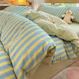 Purpdrank  High Quality Striped Printed Pure Cotton Bedding Sets Skin Friendly Breathable Soft Quilt Kit Non Color Fading Bed Set