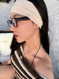 Purpdrank  Retro Striped One-shoulder Sexy Two-piece Bikini Sexy Small-bust Coffee Color Four Piece Set Straps Design Hot Spring Swimsuit