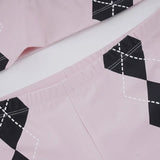 Purpdrank  Fashion Argyle Print Matching Set Women's Zip-up Front V-Neck Long Sleeve T Shirt&Shorts 2 Piece Outfit Casual Lounge Wear