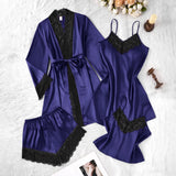 Purpdrank  4 Pieces Women's Sexy Lace Pajamas Fashion V Neck Gown Comfort Pajamas Pajamas Cami Top And Shorts Nightdress Casual Loungewear