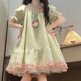 Purpdrank  French Elegant Bow Patchwork Loose Dress 2000s Summer Japanese Sweet Kawaii Dress Y2k Harajuku Vintage One Piece Dress Korean