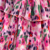Purpdrank  Flower Printed Pleated Waist A-line Dress Sweet Beach Chiffon Fragmented Pink Strap Dresses Fashionable Cake Vestidos Fairy