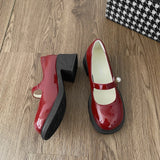Purpdrank  Thick Heel Red Women Mary Jane Shoes Fashion Round Toe Shoes 2025 Spring Ladies Casaul College Style Pumps