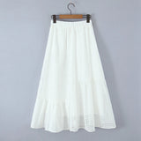 Purpdrank  Holiday White Embroidery Spliced Hollow Out Hole Elastic Waist Maxi Long Skirt Women Ruffles Hem Swing A-lined Skirts Boho