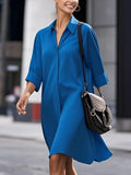 Purpdrank  Office Lady Commute Blue Lapel Shirt Dress New Solid Color Loose Urban Simple Casual Elegant Midi Dresses For Women