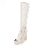 Purpdrank  Ladies Summer Boots Peep Toe Chunky Heels Lace Mesh Splice Big Size 33-43 Black Whiete Fashion Sexy S4036