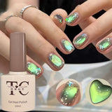 Purpdrank  TC 10ML New Star Bamboo Cat Eye Nail Supplies Pavilion Strobe Green Glass Bead Cat Eye Magnetic Gel Polish Summer Nails