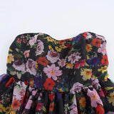 Purpdrank  Sexy Women Black Flower Print Organza Strapless Dress Hem Ruched Swing BUD Party Skater Mini Short Robe