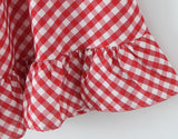 Purpdrank  Romantic Red Plaid Wood ears Ruffles Spliced Slash Shoulder Short Sleeve Dress Women Ruffles Hem Loose Mini Dresses Vestidos