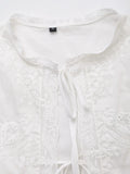 Purpdrank  Summer White Embroidery Flower Spliced Lace Sleeveless Tank Women Lacing Up Bow Front Loose Tank Top Crop Tops